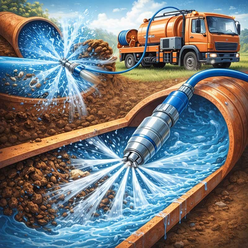 Hydrocurage de canalisation avec jet haute pression pour débouchage efficace des tuyaux en urgence