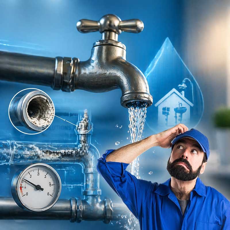 pression d’eau faible en Belgique avec robinet débit réduit et canalisation entartrée problème plomberie maison