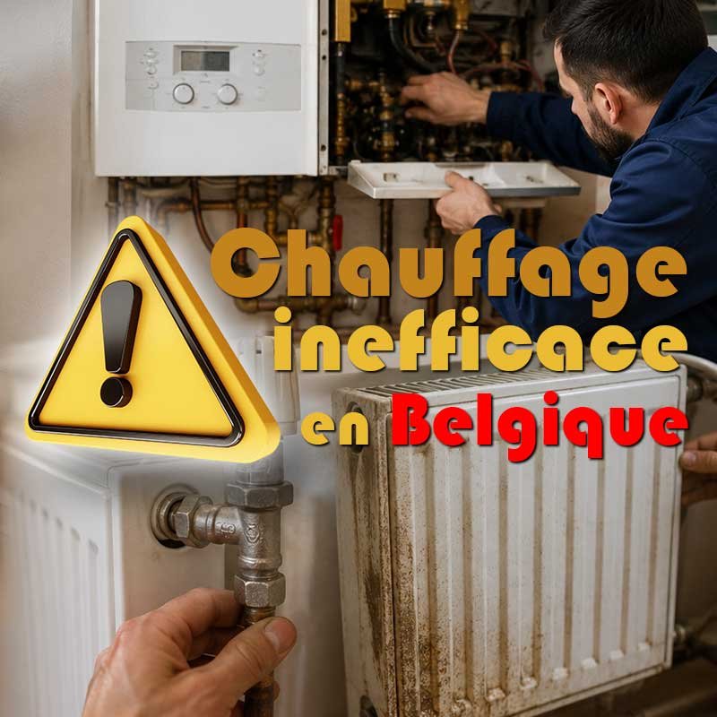 Chauffage inefficace en Belgique avec radiateurs froids malgré chaudière en marche, illustrant les causes possibles et solutions de dépannage