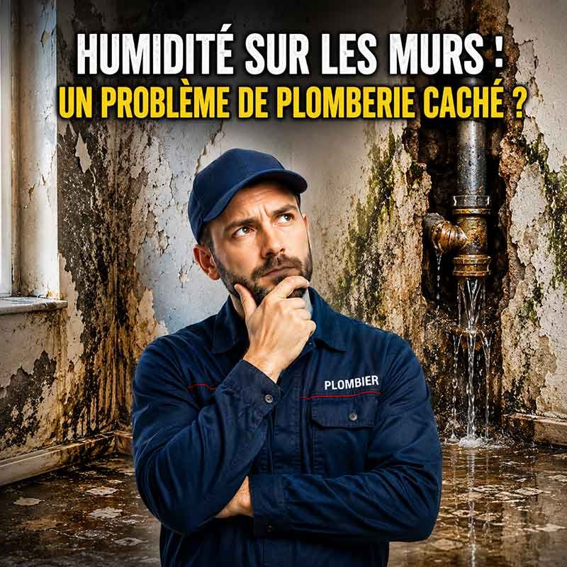 Plombier professionnel inspectant des murs fortement humides causés par une fuite d’eau cachée et un problème de plomberie dans une maison en Belgique.